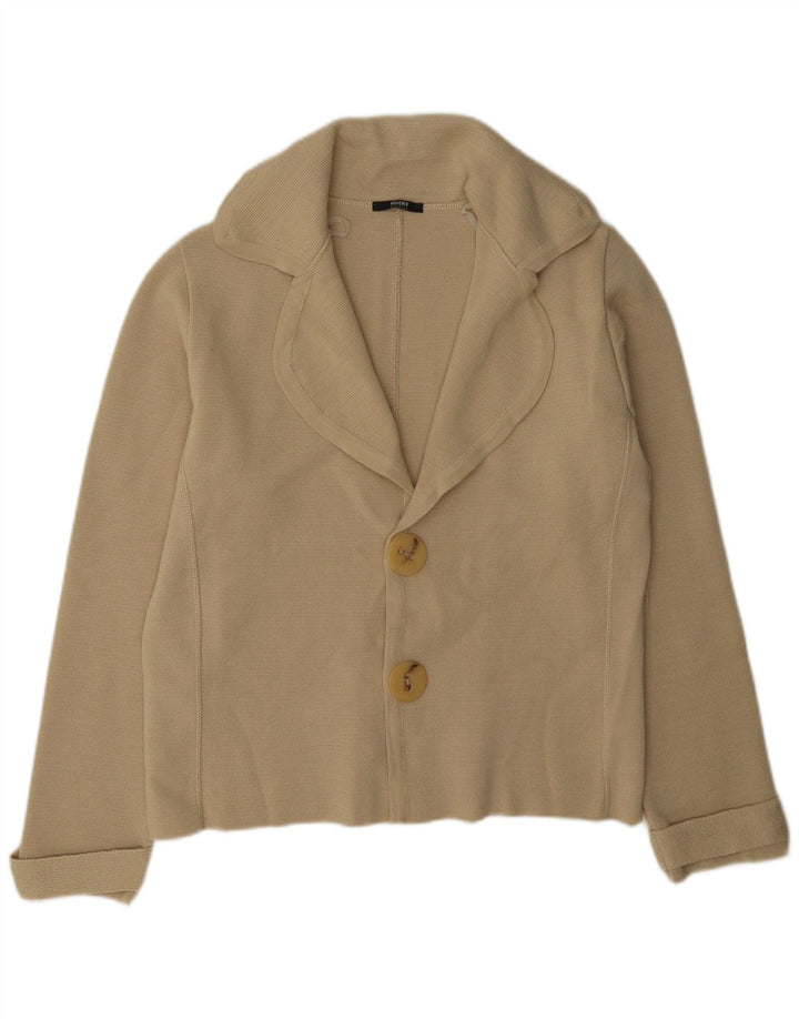 Hucke Womens 2 Button Knit Blazer Jacket UK 14 Large Beige Wool