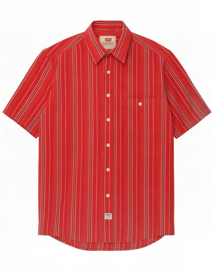 Levi's Mens Short Sleeve Shirt Small Red Striped Cotton