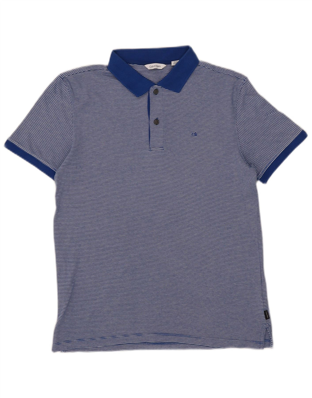 Calvin Klein Mens Polo Shirt Small Blue Pinstripe Cotton