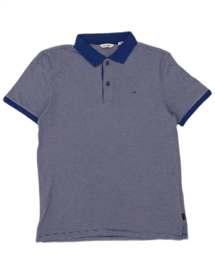 Calvin Klein Mens Polo Shirt Small Blue Pinstripe Cotton