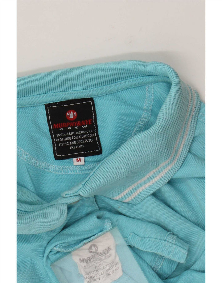 Murphy & Nye Womens Polo Shirt UK 12 Medium Blue Striped Cotton