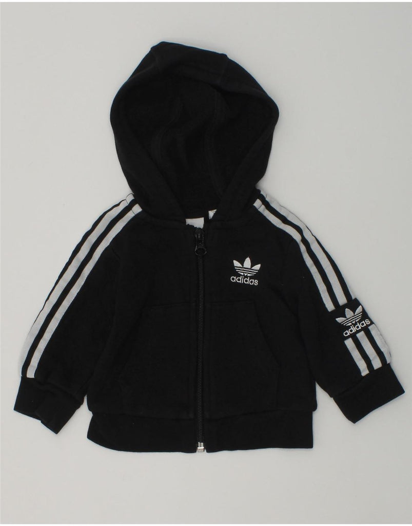 ADIDAS Baby Boys Zip Hoodie Sweater 0-3 Months Black Cotton | Vintage Adidas | Thrift | Second-Hand Adidas | Used Clothing | Messina Hembry 