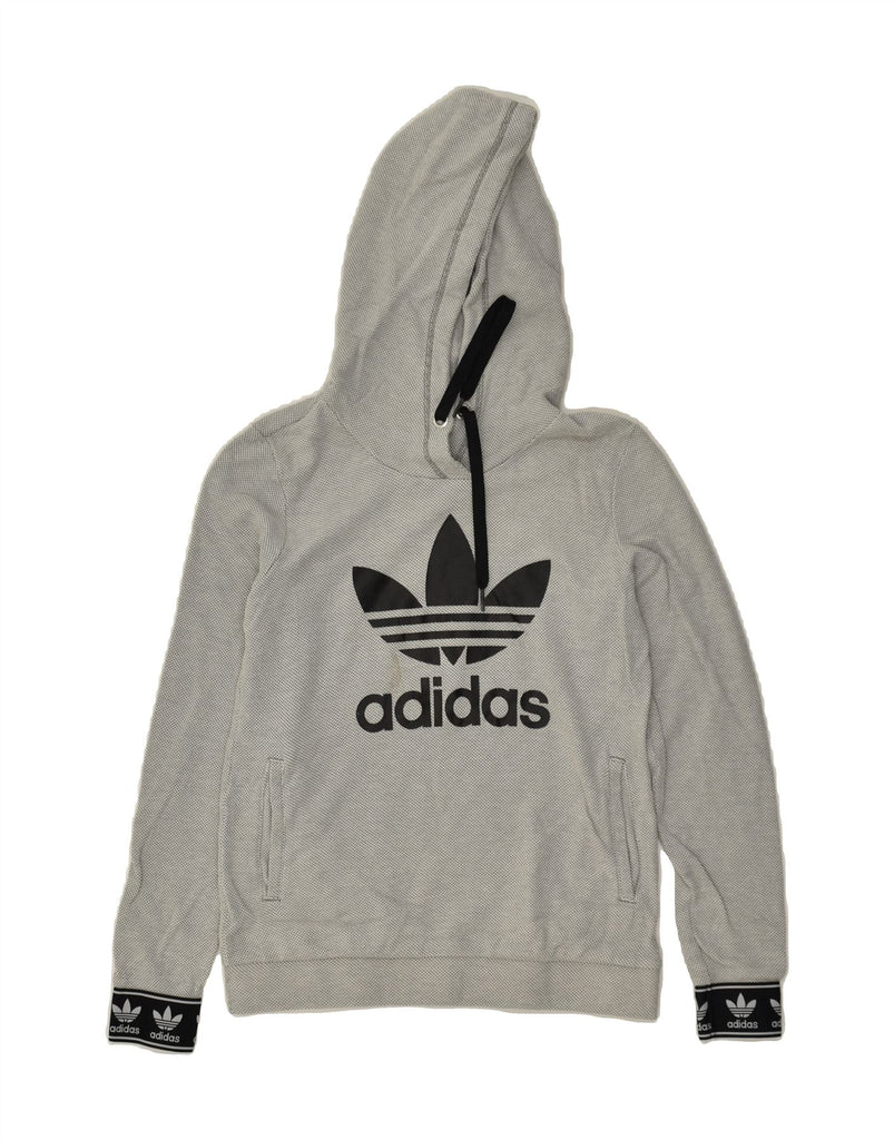 ADIDAS Womens Graphic Hoodie Jumper UK 10 Small Grey Cotton | Vintage Adidas | Thrift | Second-Hand Adidas | Used Clothing | Messina Hembry 