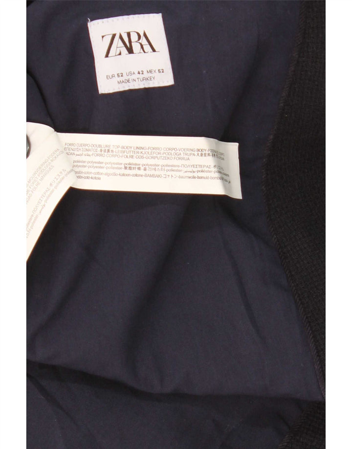 Zara Mens 2 Button Blazer Jacket EU 52 Large Navy Blue Polyester