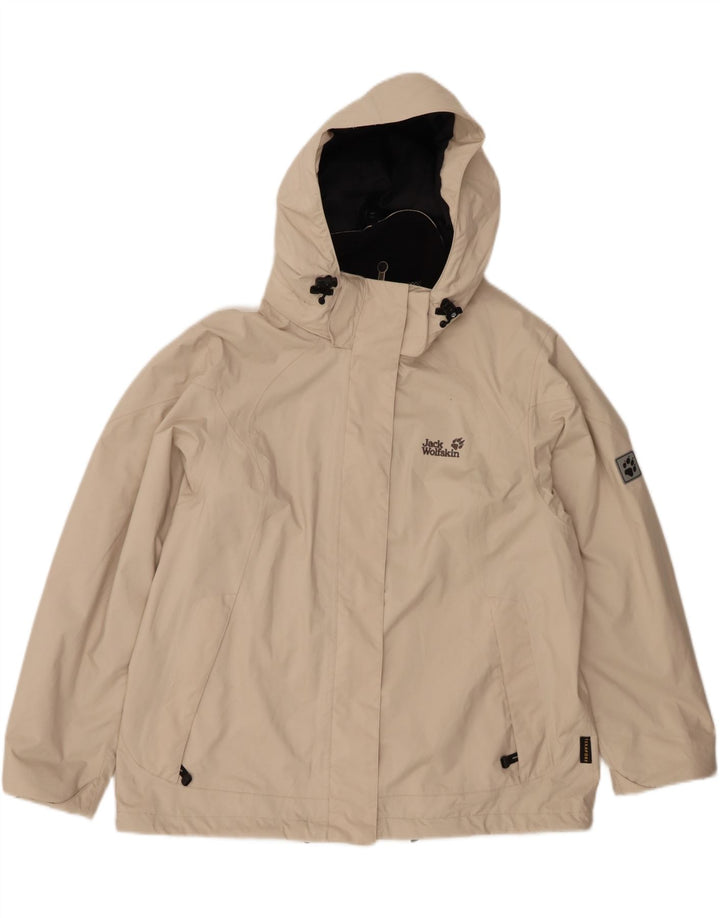 JACK WOLFSKIN Womens Hooded Rain Jacket UK 18/20 XL Beige Polyester