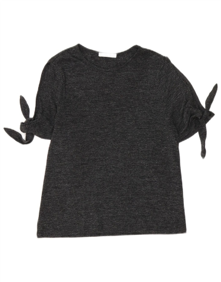 Zara Womens T-Shirt Top UK 12 Medium Grey Flecked Polyester