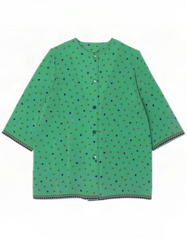 Vintage Womens Short Sleeve Shirt Blouse UK 16 Large Green Floral