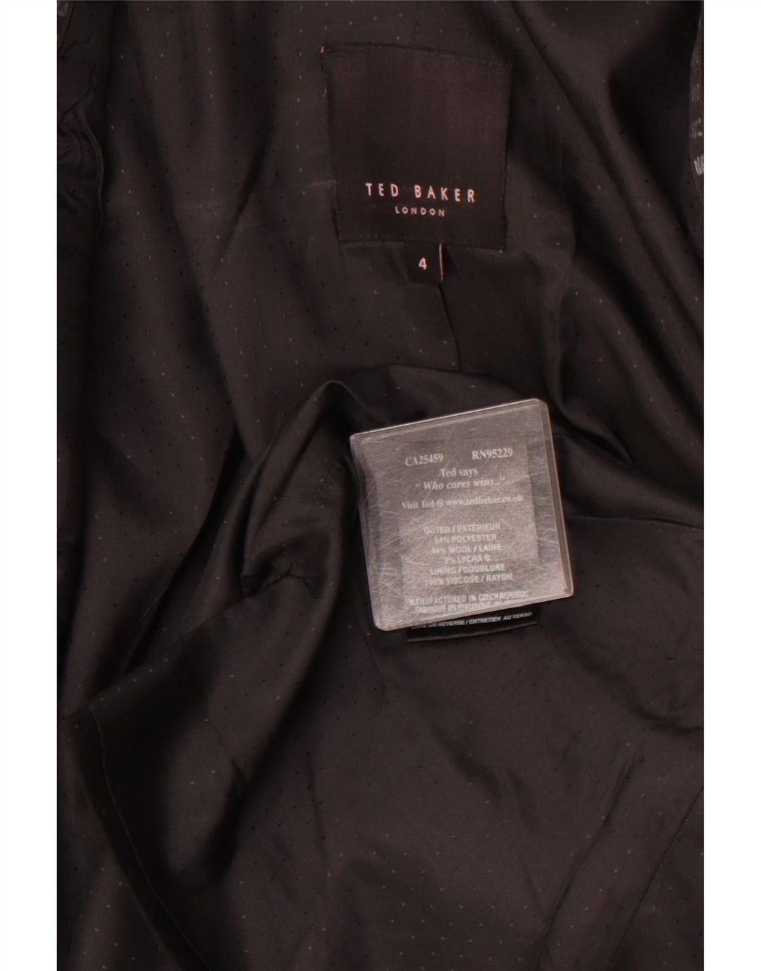 TED BAKER Womens 1 Button Blazer Jacket Size 4 Large Black Spotted