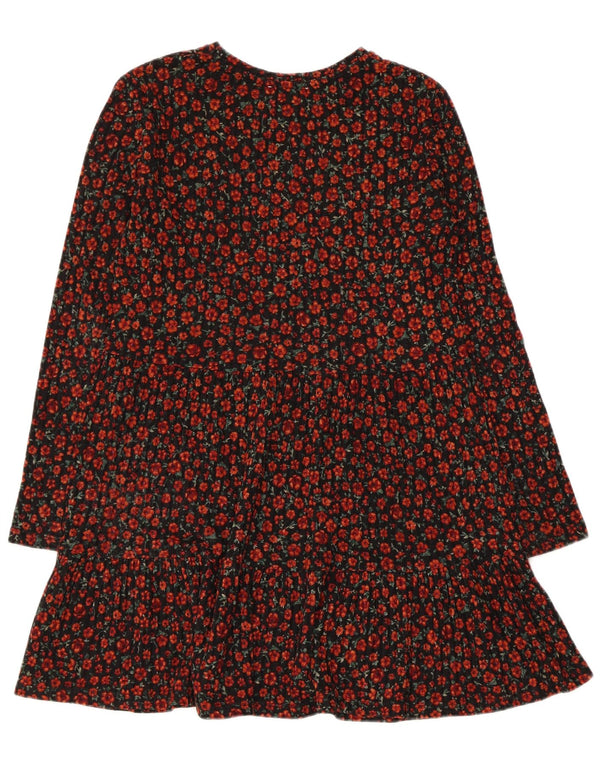 Zara Womens Long Sleeve Tiered Dress UK 12 Medium Black Floral