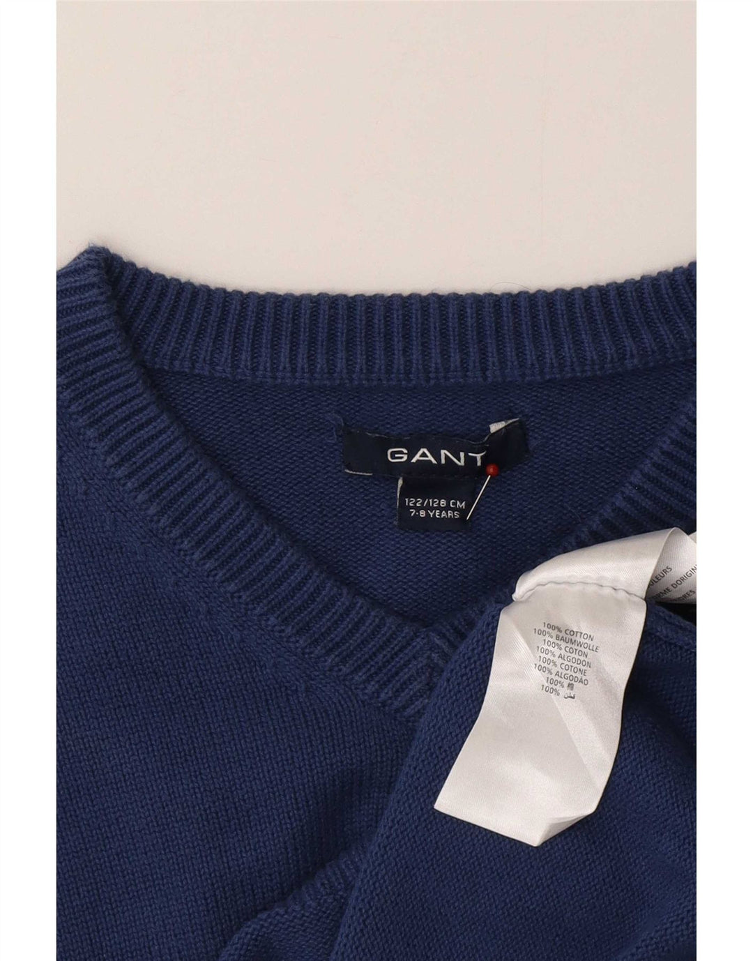 Gant Boys V-Neck Jumper Sweater 7-8 Years Blue Cotton