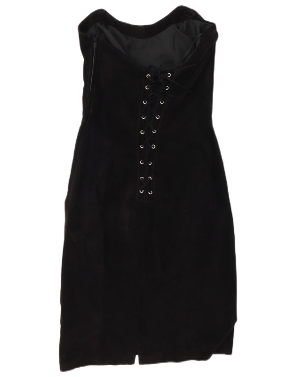 Vintage Womens Suede Strapless Dress US 11 Large Black Leather