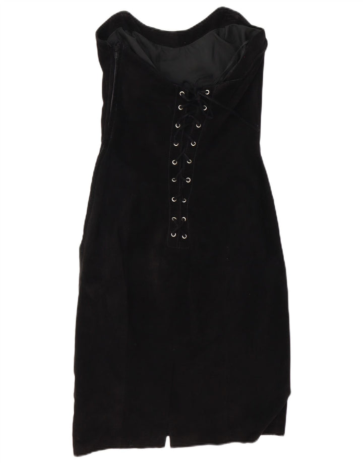 Vintage Womens Suede Strapless Dress US 11 Large Black Leather
