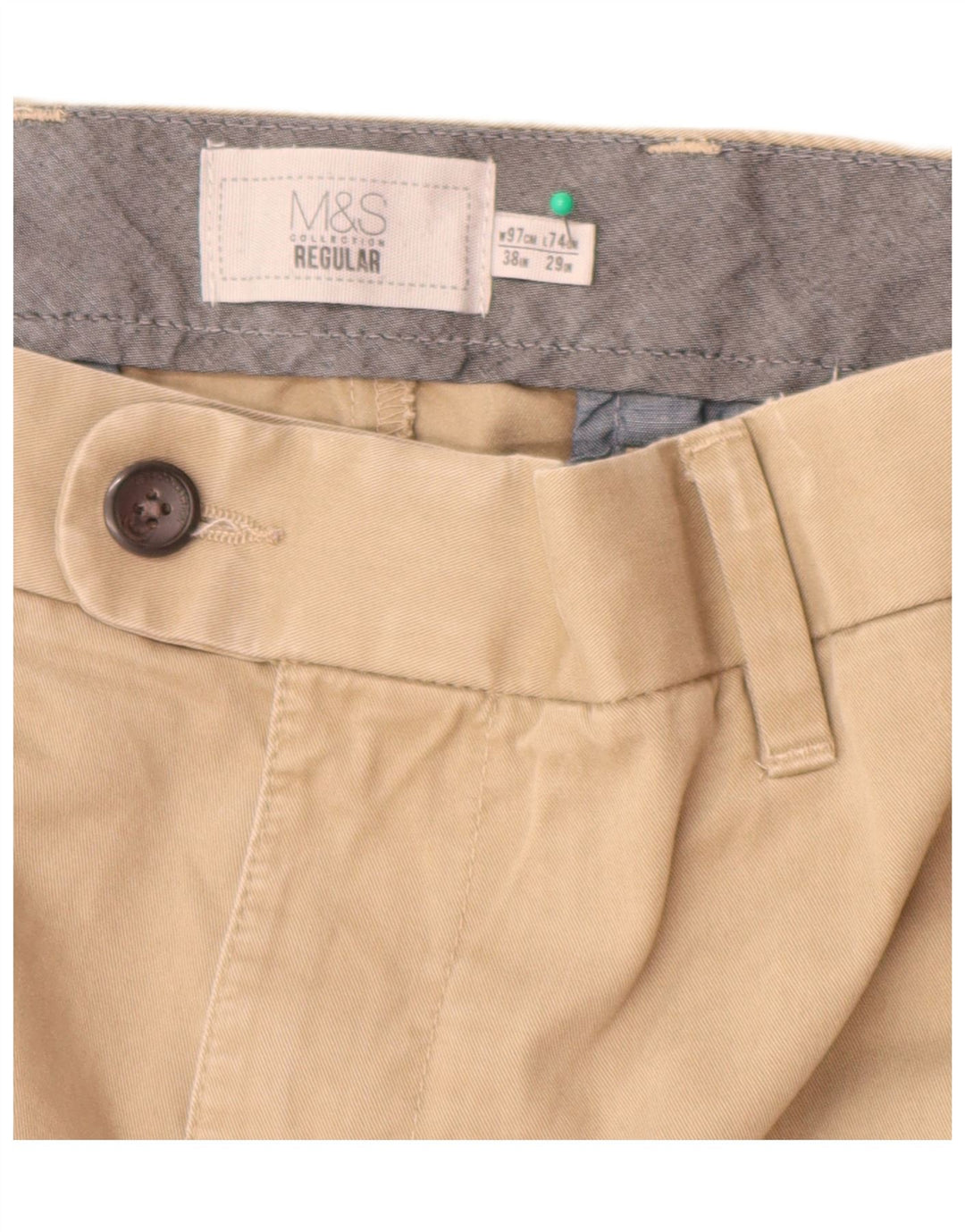 Marks & Spencer Mens Regular Fit Suit Trousers W38 L29 Beige Cotton