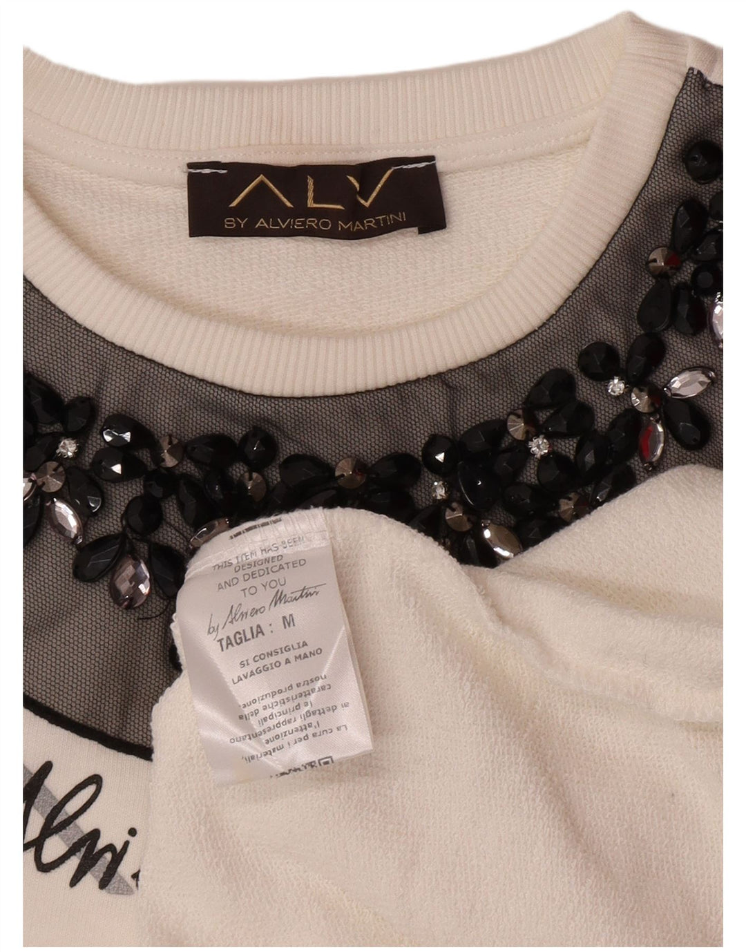 ALVIERO MARTINI Womens Graphic Sweatshirt Jumper UK 14 Medium White Cotton