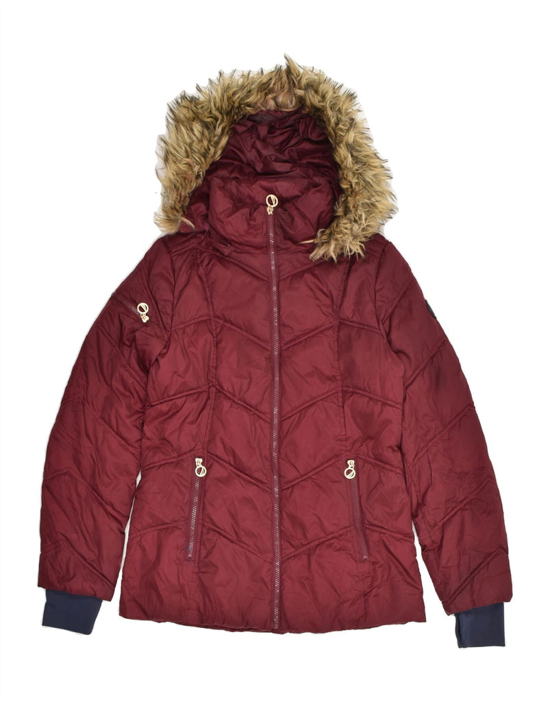 NAUTICA Womens Hooded Padded Jacket UK 10 Small Burgundy Polyester | Vintage Nautica | Thrift | Second-Hand Nautica | Used Clothing | Messina Hembry 