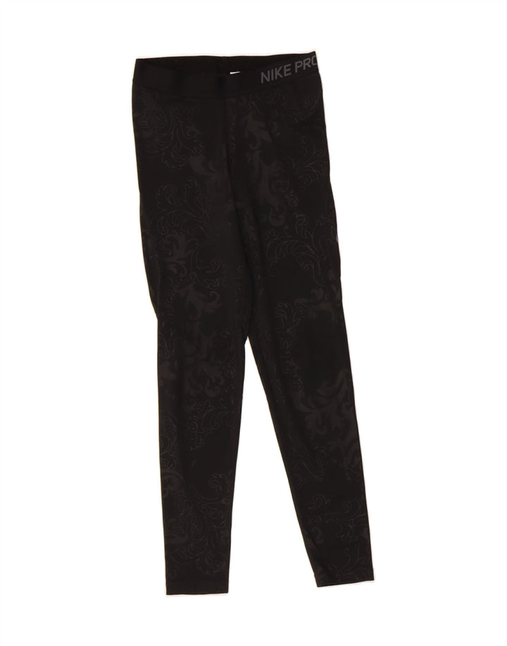 NIKE Womens Graphic Leggings UK 12 Medium  Black Paisley Polyester Vintage Nike and Second-Hand Nike from Messina Hembry 