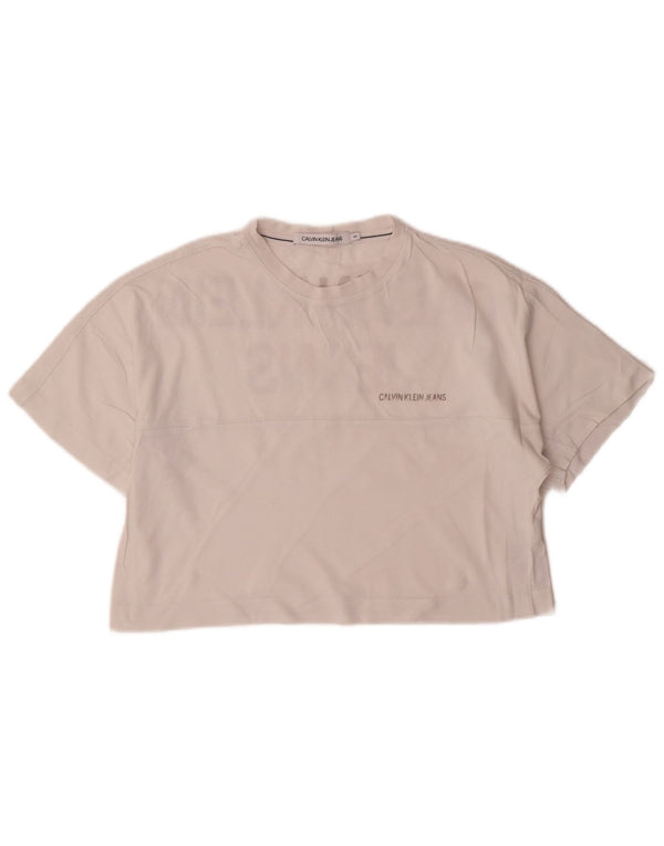 Calvin Klein Jeans Womens Crop Oversized Graphic T-Shirt Top UK 6 XS White