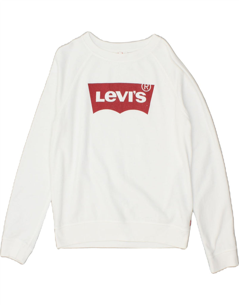 LEVI'S Womens Loose Fit Graphic Sweatshirt Jumper UK 10 Small White Cotton | Vintage Levi's | Thrift | Second-Hand Levi's | Used Clothing | Messina Hembry 