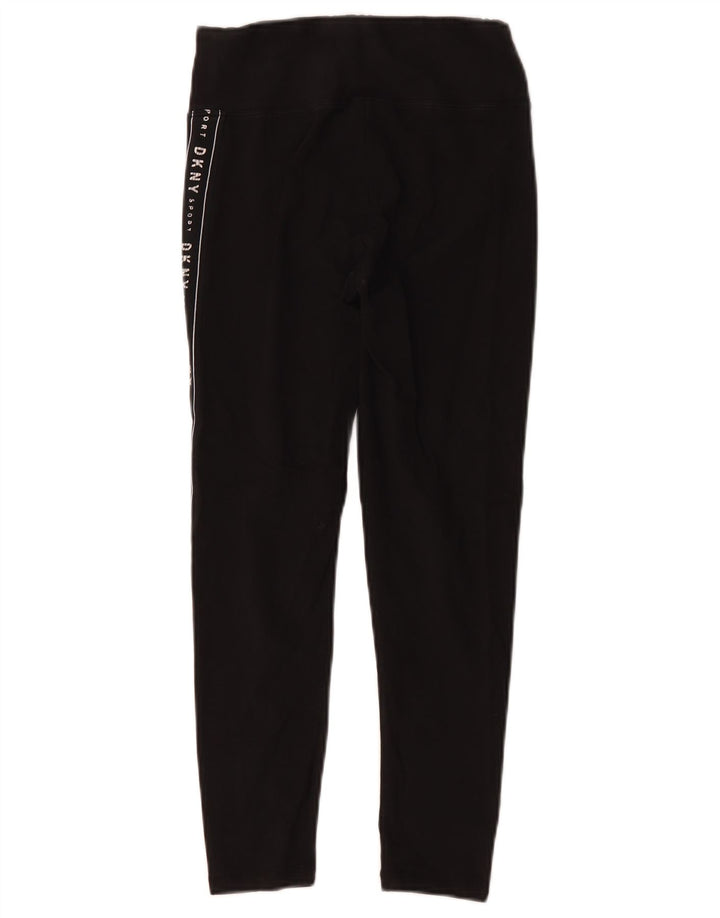 Dkny Womens Crop Graphic Leggings UK 8 Small Black Cotton