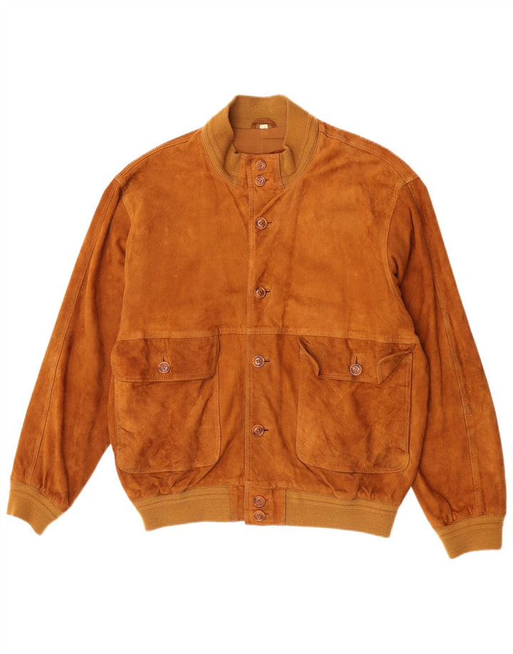 Vintage Mens Suede Bomber Jacket IT 52 Large Beige Leather