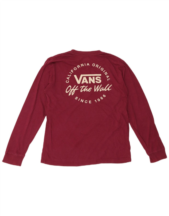 VANS Womens Graphic Top Long Sleeve UK 14 Large Burgundy Cotton