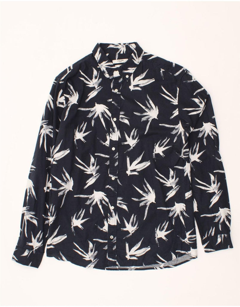 JACK & JONES Mens Abstract Pattern Slim Shirt Large Navy Blue Vintage Jack & Jones and Second-Hand Jack & Jones from Messina Hembry 