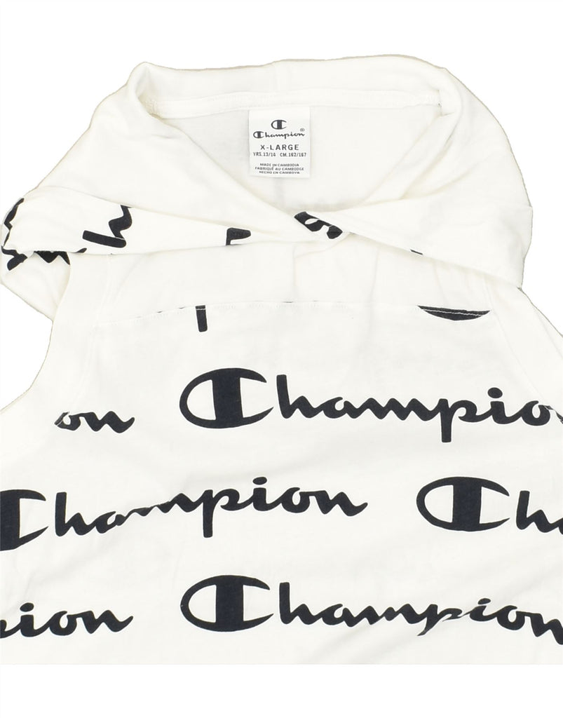 CHAMPION Girls Sleeveless Hooded Jumper Dress 13-14 Years XL White Cotton | Vintage Champion | Thrift | Second-Hand Champion | Used Clothing | Messina Hembry 