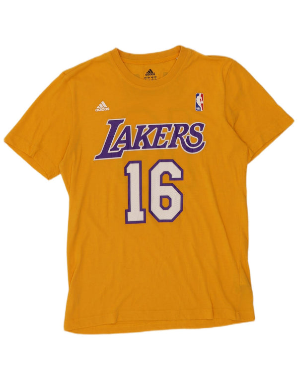ADIDAS Mens Los Angeles Lakers Graphic T-Shirt Top Medium Yellow Cotton