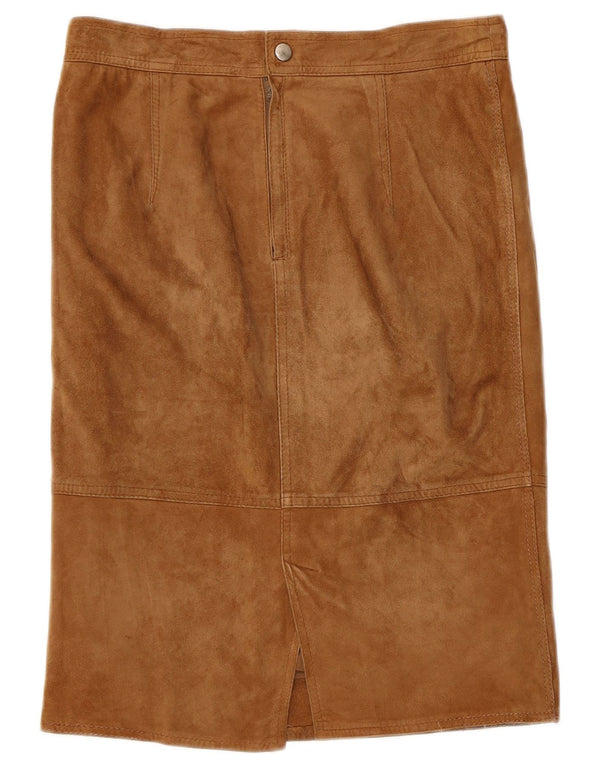 Vintage Womens Suede Straight Skirt W30 Medium Beige