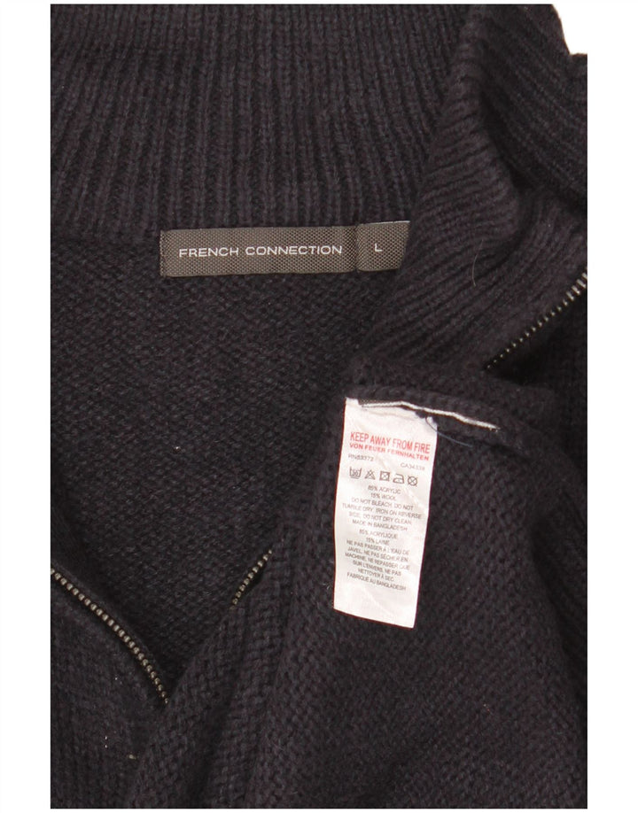 French Connection Mens Zip Neck Jumper Sweater Large Navy Blue Acrylic