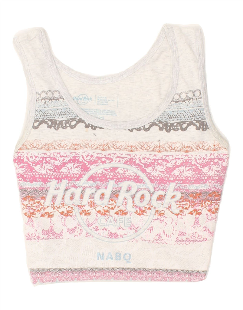 HARD ROCK CAFE Womens Nabo Graphic Vest Top UK 12 Medium White Striped | Vintage Hard Rock Cafe | Thrift | Second-Hand Hard Rock Cafe | Used Clothing | Messina Hembry 