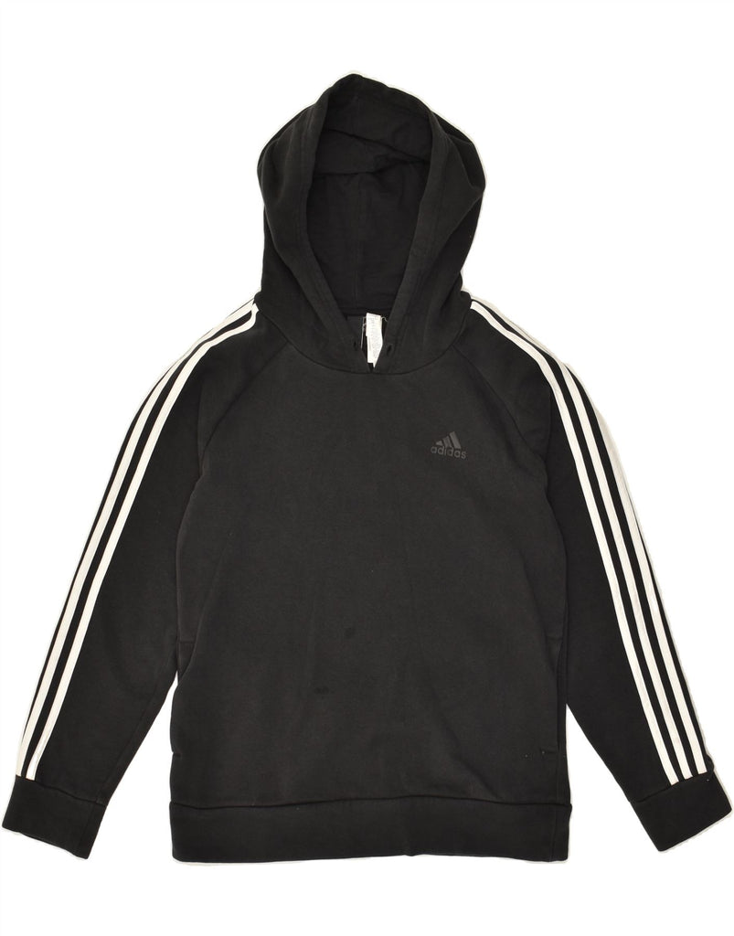 ADIDAS Womens Hoodie Jumper UK 12/14 Medium Black Cotton | Vintage Adidas | Thrift | Second-Hand Adidas | Used Clothing | Messina Hembry 