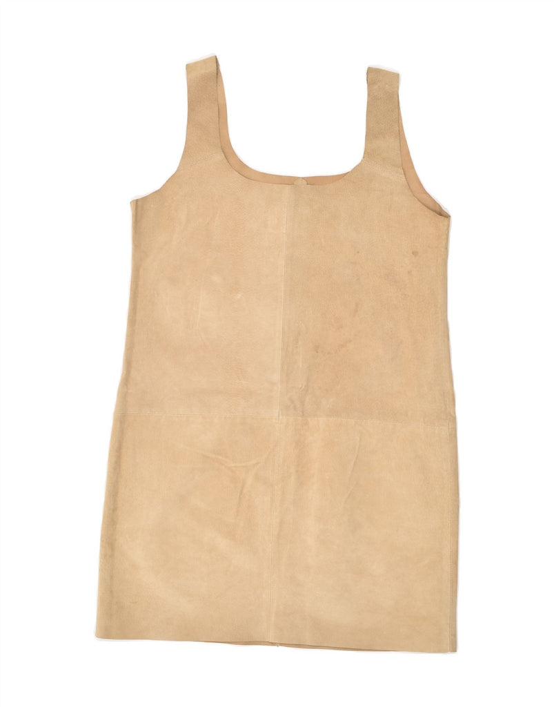 SISLEY Womens Suede Mini Pinafore Dress UK 10 Small Beige Leather Vintage Sisley and Second-Hand Sisley from Messina Hembry 