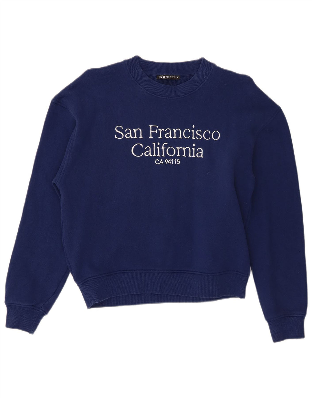 Zara Womens Graphic Sweatshirt Jumper UK 14 Medium Navy Blue Cotton