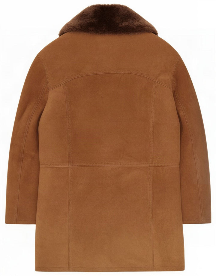 Vintage Mens Shearling Double Breasted Coat IT 46 Small Brown Leather