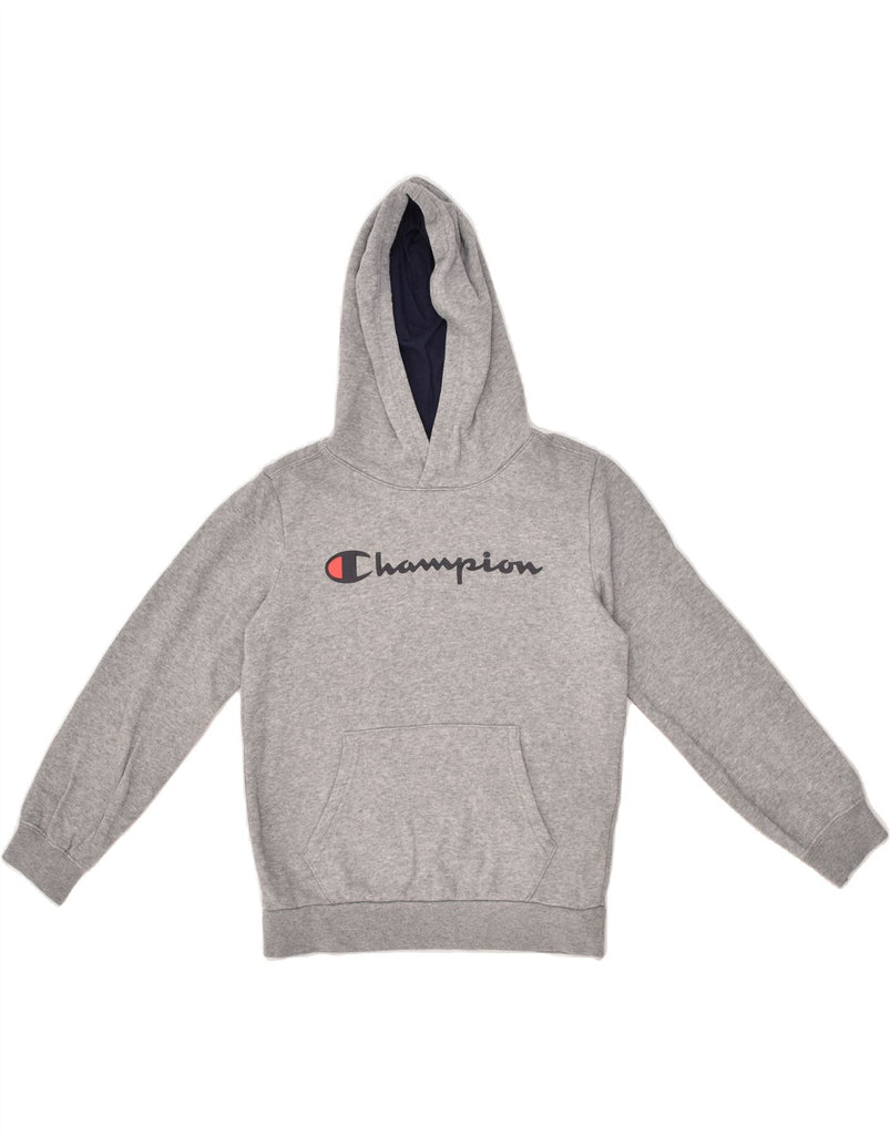 CHAMPION Boys Graphic Hoodie Jumper 9-10 Years Medium Grey Cotton | Vintage Champion | Thrift | Second-Hand Champion | Used Clothing | Messina Hembry 