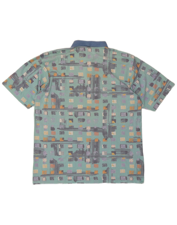 Sergio Tacchini Mens Polo Shirt XL Blue Geometric Cotton