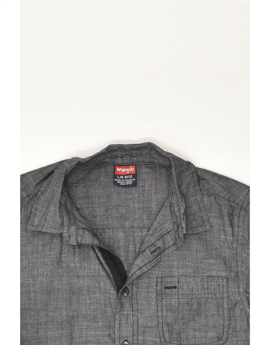 WRANGLER Boys Short Sleeve Shirt 10-11 Years Large  Grey Cotton | Vintage Wrangler | Thrift | Second-Hand Wrangler | Used Clothing | Messina Hembry 