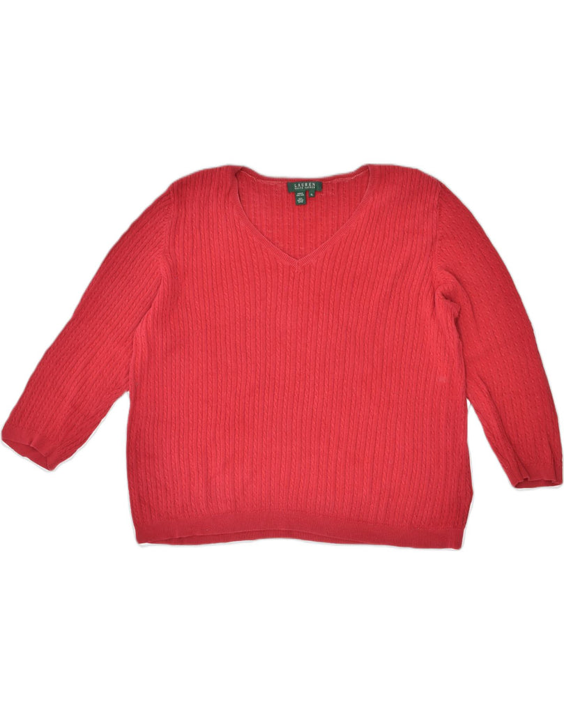 RALPH LAUREN Womens 3/4 Sleeve Oversized V-Neck Jumper Sweater UK 18 XL Red | Vintage | Thrift | Second-Hand | Used Clothing | Messina Hembry 