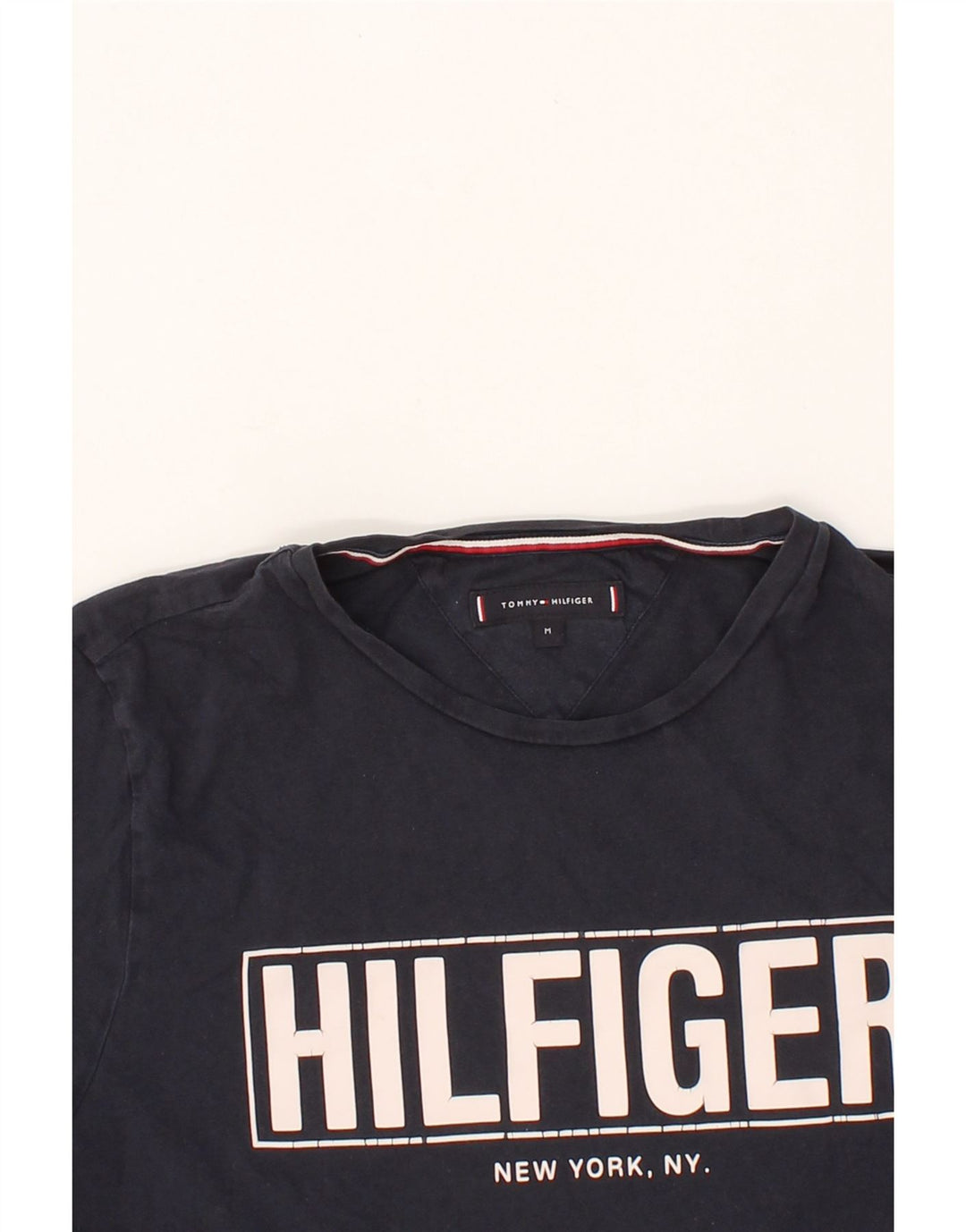 TOMMY HILFIGER Mens Graphic T-Shirt Top Medium Navy Blue Cotton Vintage Tommy Hilfiger and Second-Hand Tommy Hilfiger from Messina Hembry 