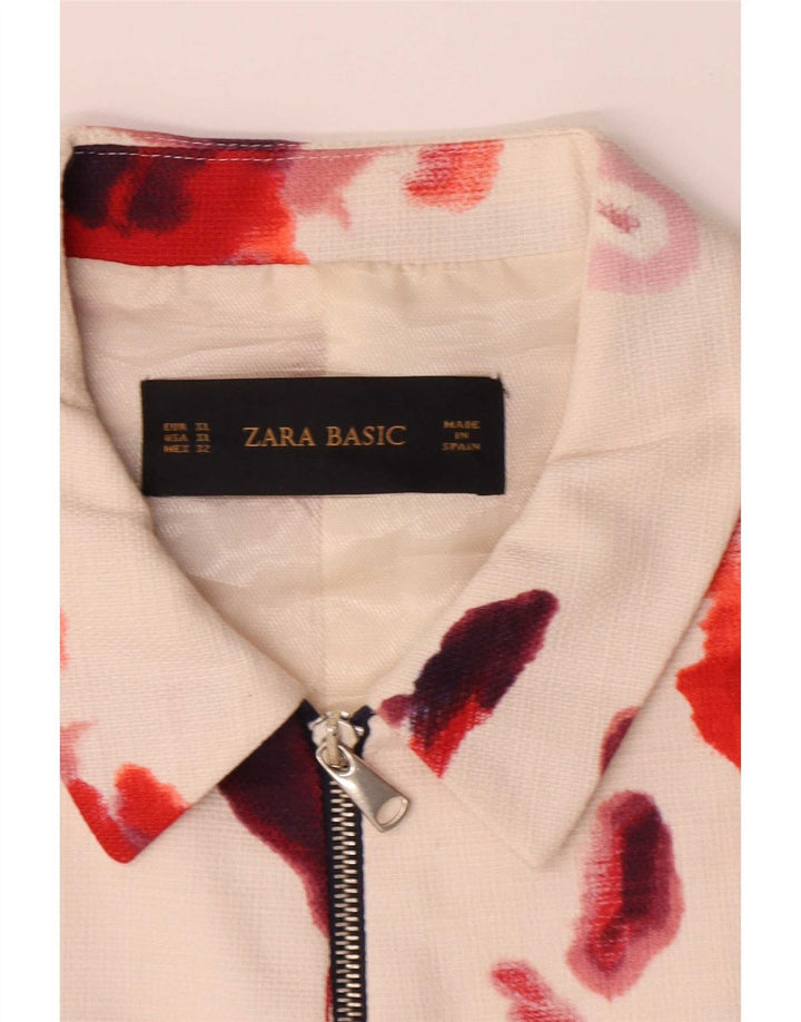 Zara Womens Bomber Jacket UK 18 XL White Floral Cotton