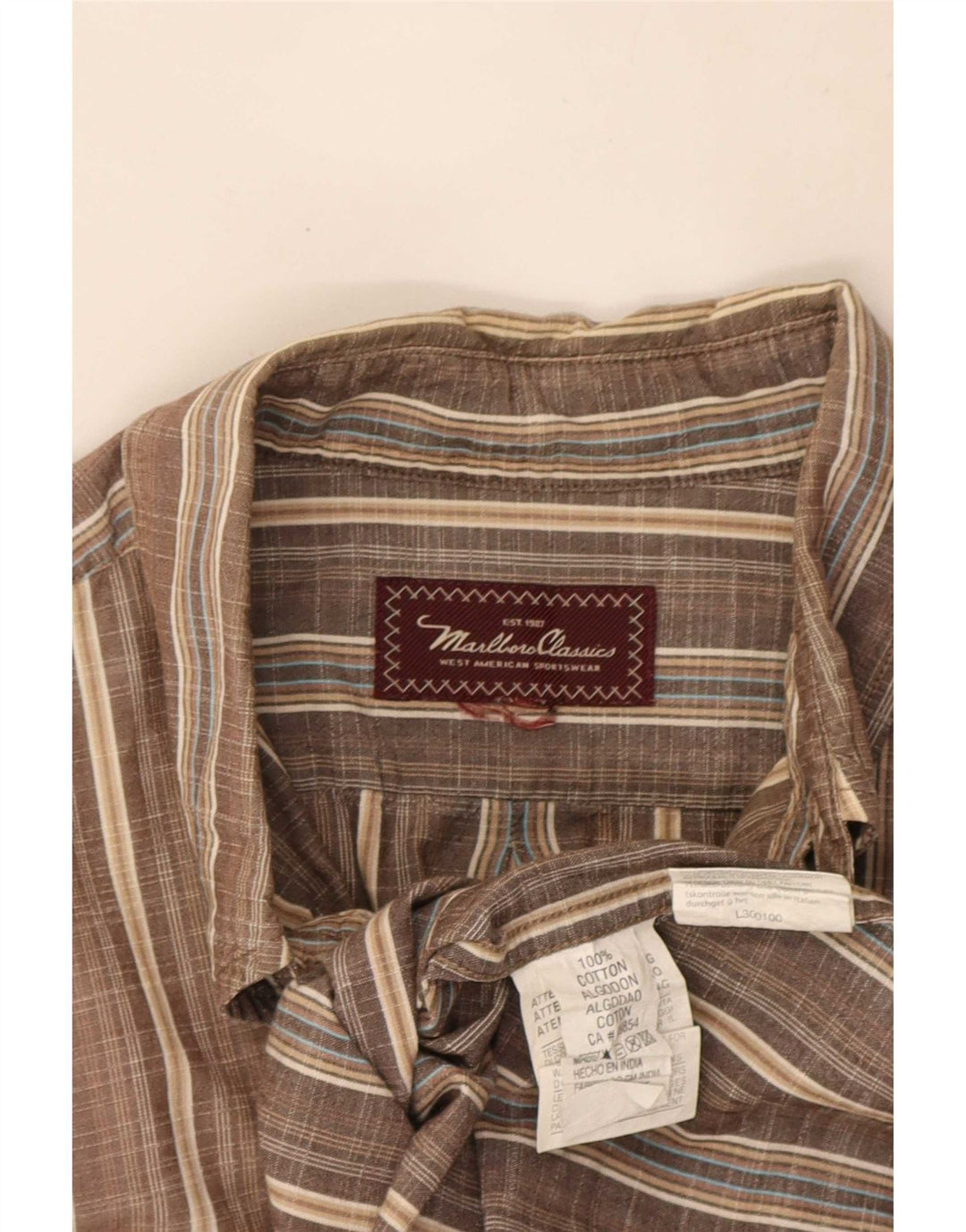 Marlboro Classics Mens Short Sleeve Shirt XL Brown Check Cotton