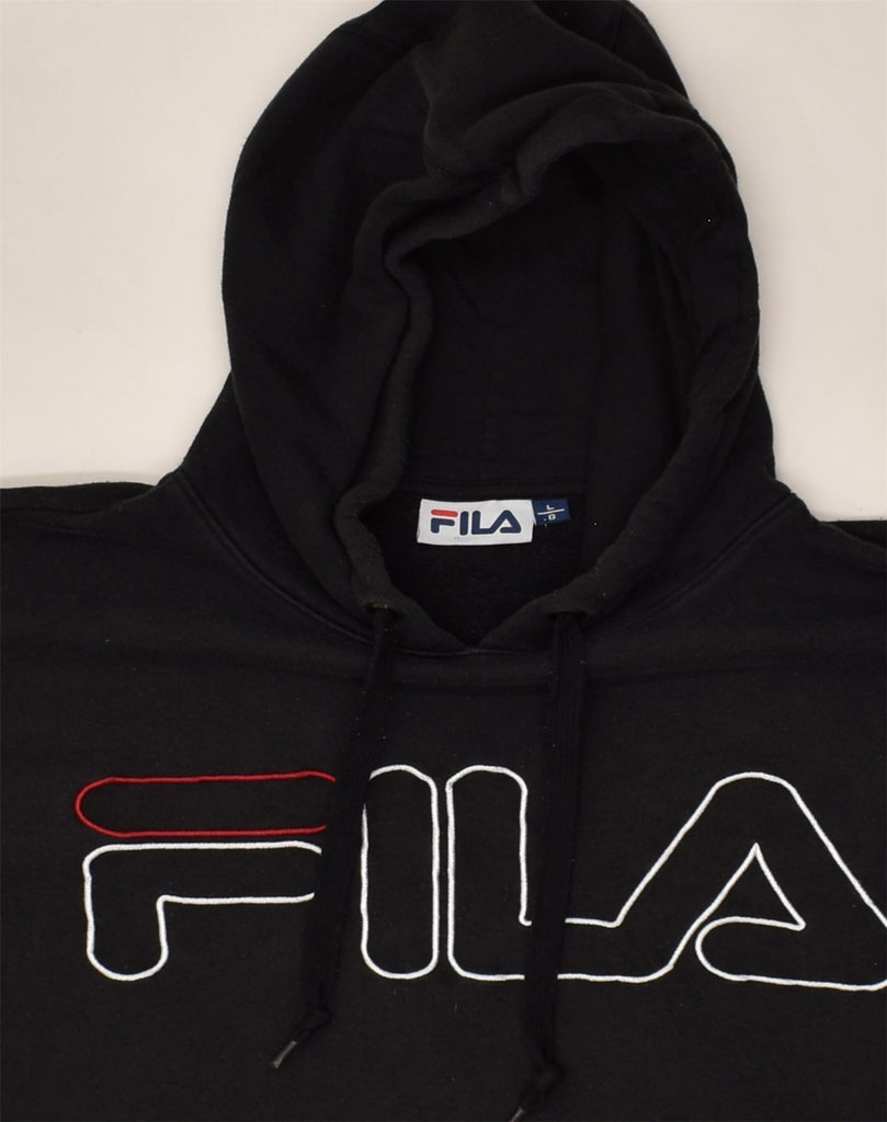 FILA Mens Graphic Hoodie Jumper Large Black Cotton | Vintage Fila | Thrift | Second-Hand Fila | Used Clothing | Messina Hembry 