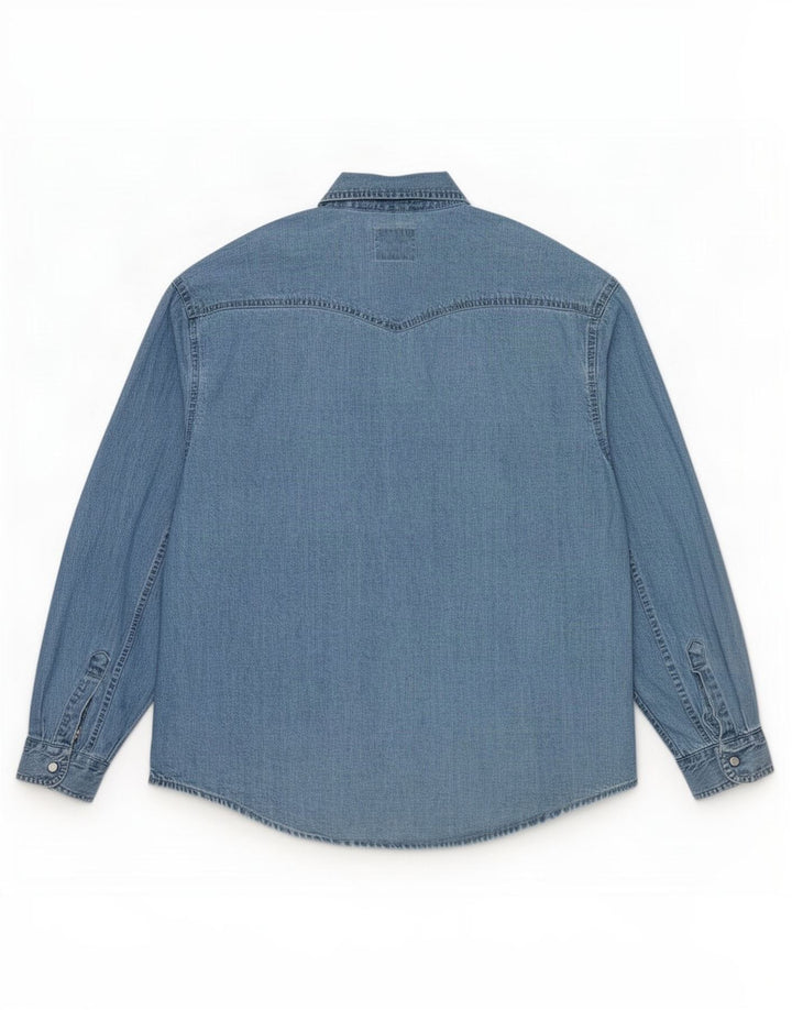 Vintage Mens Denim Shirt Large Blue Cotton
