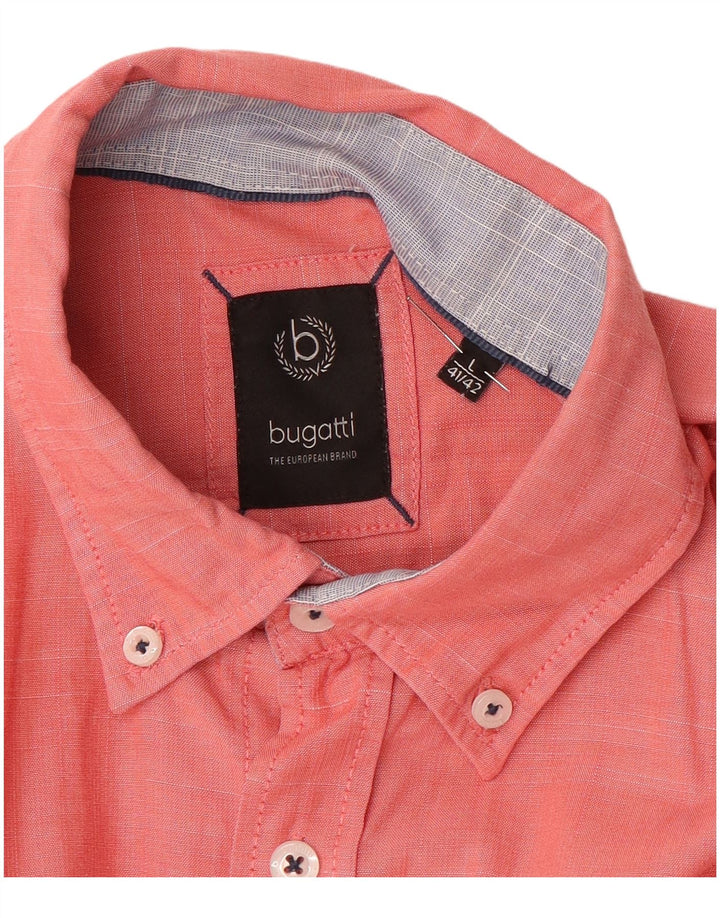Bugatti Mens Short Sleeve Shirt Size 41/42 Large Pink