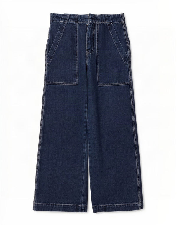 Topshop Womens High Rise Crop Wide Leg Jeans W25 L23 Blue Polyester