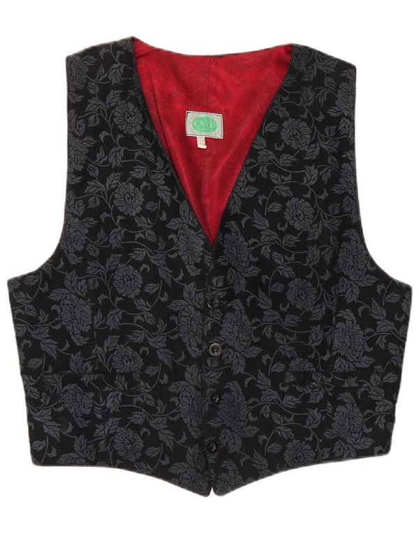 Vintage Mens Waistcoat Large Black Floral