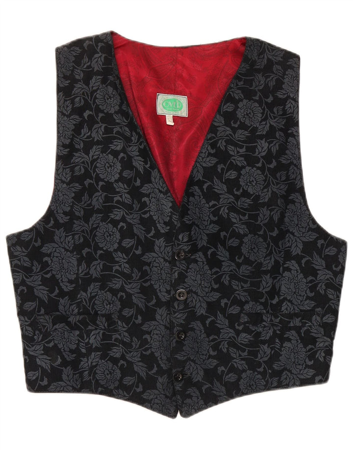 Vintage Mens Waistcoat Large Black Floral