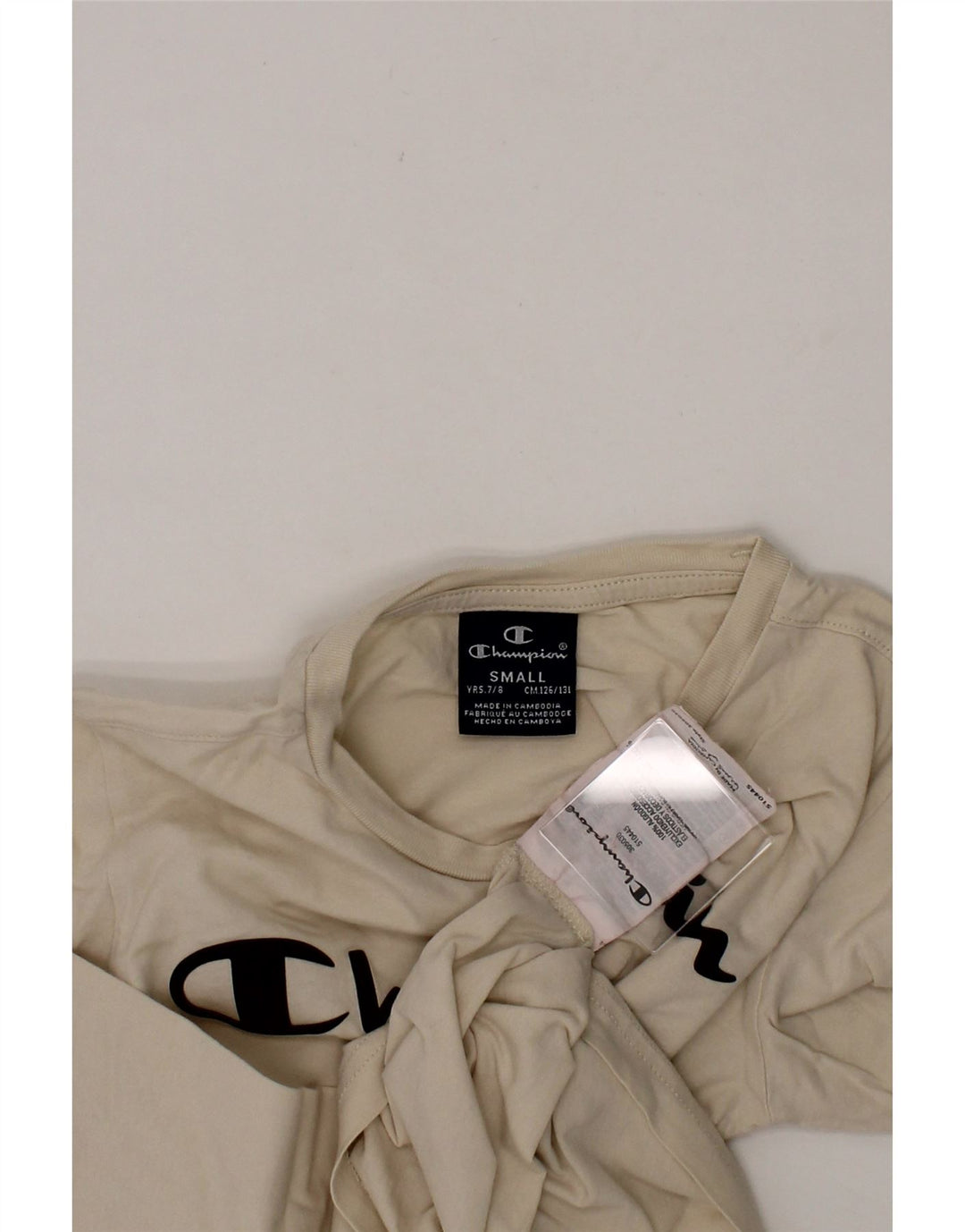 CHAMPION Boys Graphic Top Long Sleeve 7-8 Years Small Off White Cotton Vintage Champion and Second-Hand Champion from Messina Hembry 