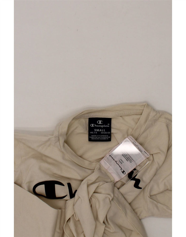 CHAMPION Boys Graphic Top Long Sleeve 7-8 Years Small Off White Cotton Vintage Champion and Second-Hand Champion from Messina Hembry 